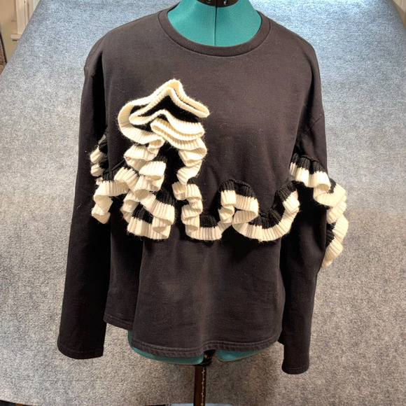 Zara Trafaluc Black White 3D Knit Sweatshirt Size Large MPN 2712281 - Picture 1 of 9